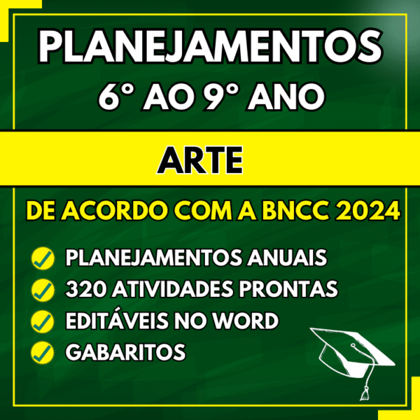 Planejamento anual de arte de acordo com a bncc para o 6º, 7º, 8º e 9º ano do ensino fundamental word para editar e pdf para imprimir