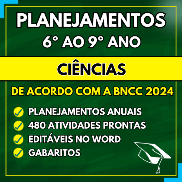 Planejamento anual de ciências de acordo com a bncc para o 6º, 7º, 8º e 9º ano do ensino fundamental word para editar e pdf para imprimir