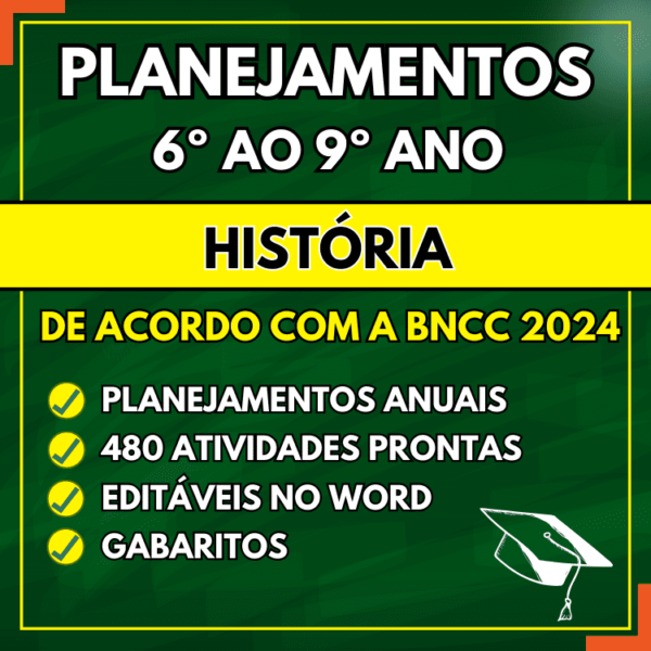 Planejamento anual de história de acordo com a bncc para o 6º, 7º, 8º e 9º ano do ensino fundamental word para editar e pdf para imprimir