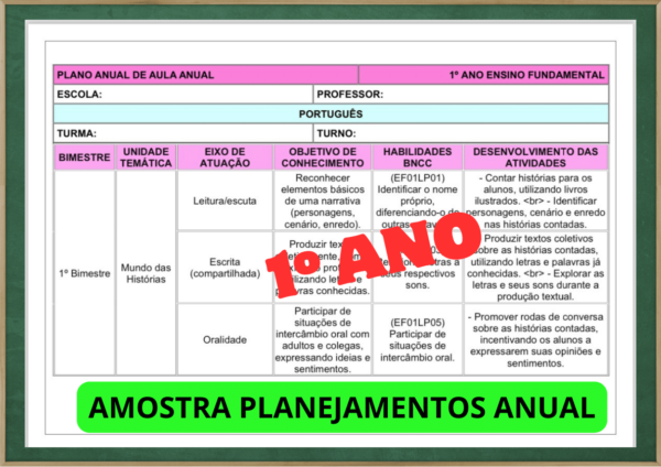 PLANEJAMENTO ANUAL 1º ANO 2024 PARA IMPRIMIR EM PDF E DITAR NO WORD