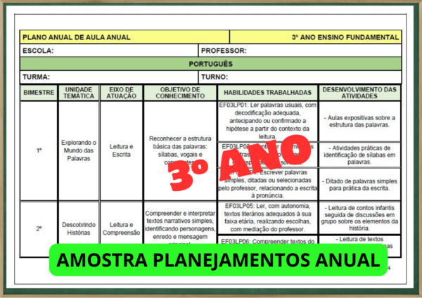 PLANEJAMENTO ANUAL 3º ANO DE ACORDO COM A BNCC 2024 word