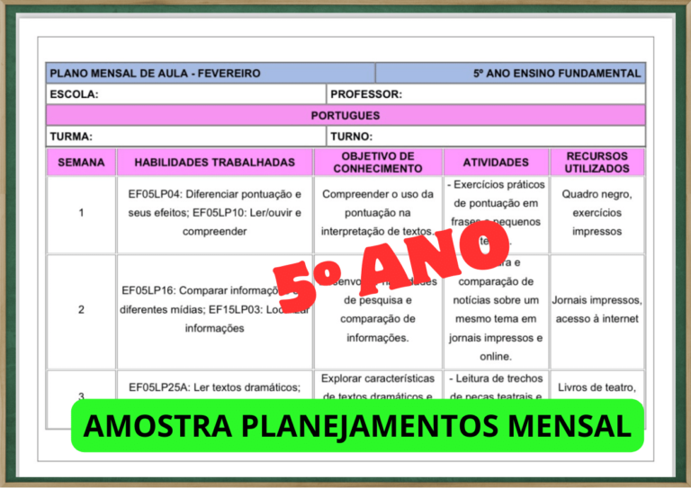 Planejamento Anual 5º Ano de Acordo Com a BNCC 2025