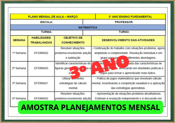 PLANEJAMENTO SNUAL E MENSAL 3º ANO BNCC 2024