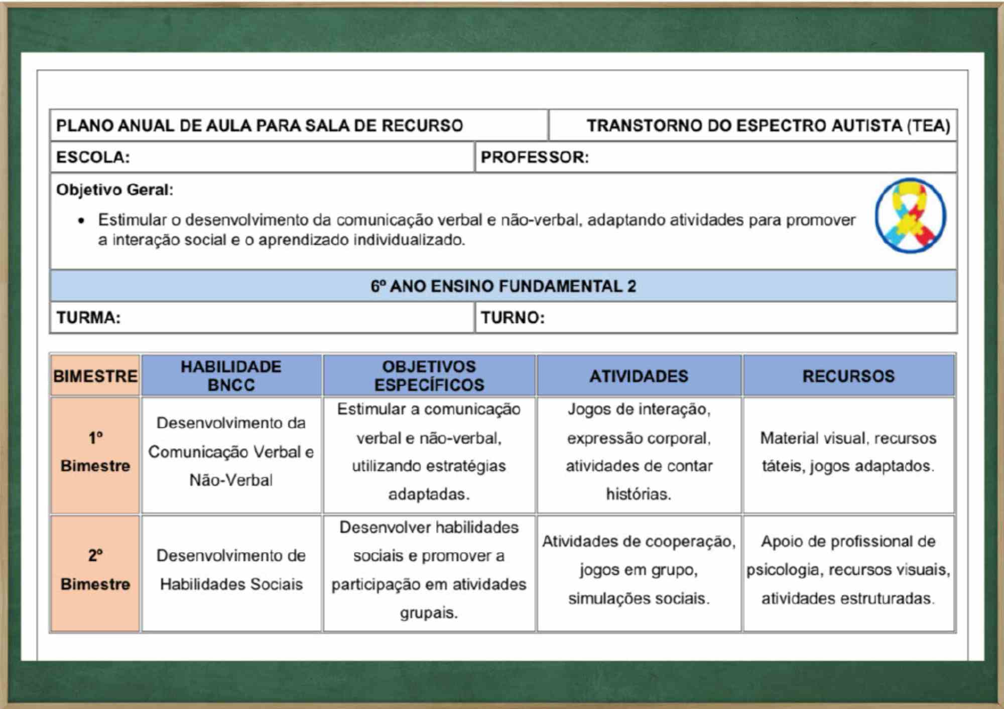 Planejamento de Aula Educação Especial