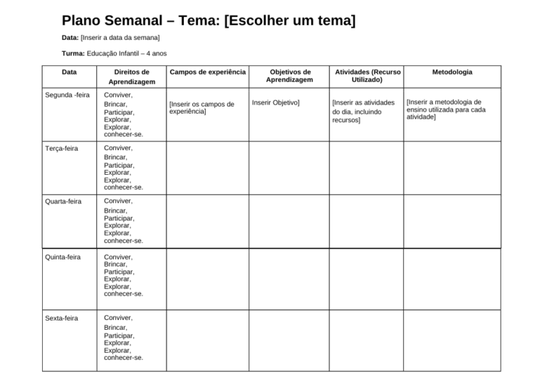 Modelo de Plano de Aula - Confira 4 Opções Editáveis no Word ...
