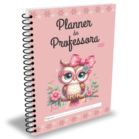 Planner 2026 da professora personalizado corujinha pronto para imprimir em pdf