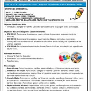 Planos de aula para berçário de acordo com a bncc editável no word